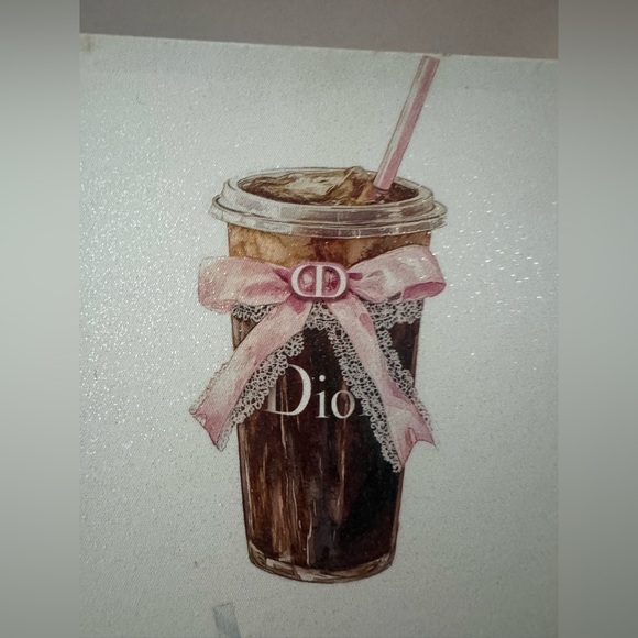 Designer Iced Coffee Art Canvas Glittery NWT bows Prada LV DIOR - Picture 4 of 5